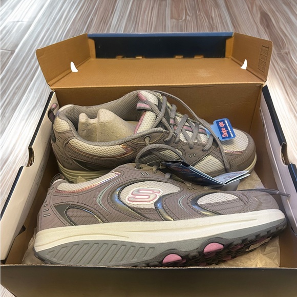 Skechers Shape-ups Grey White Pink Sneakers  Women’s Size 9 - Picture 3 of 9